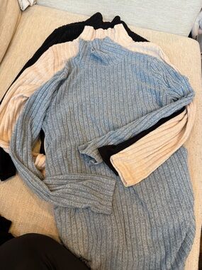 Ribbed maternity Turtleneck Sweater Trio - Blue, Beige, Black